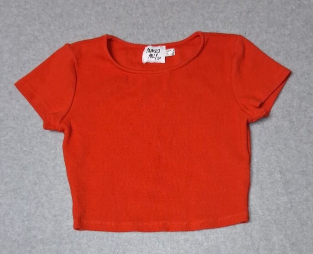 Princess Polly Cropped Baby Tee Short Sleeve 4 Burnt Orange Ribbed Y2K 90s